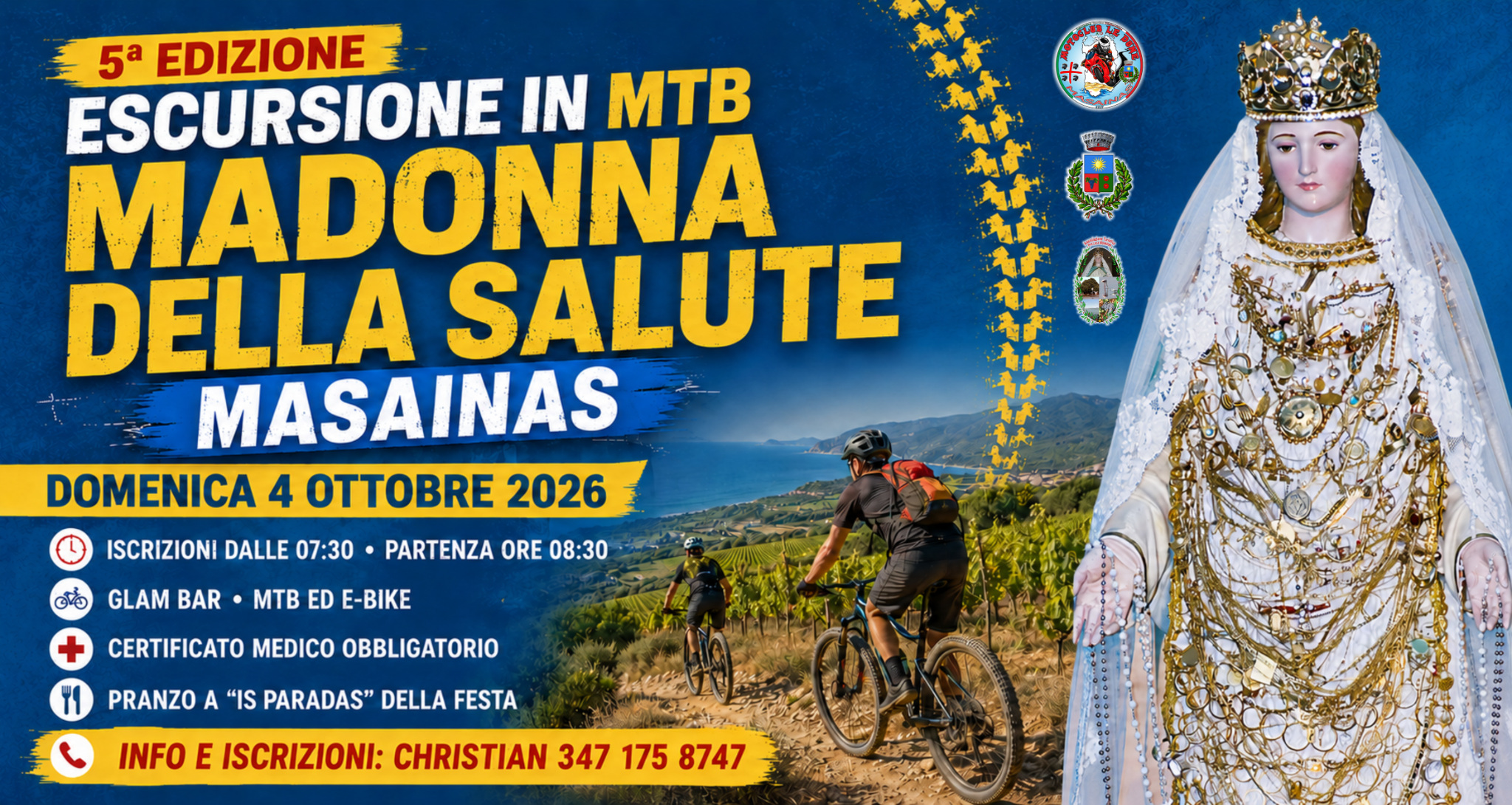 Locandina orizzontale della 5ª Escursione in MTB Madonna della Salute del 4 ottobre 2026 a Masainas