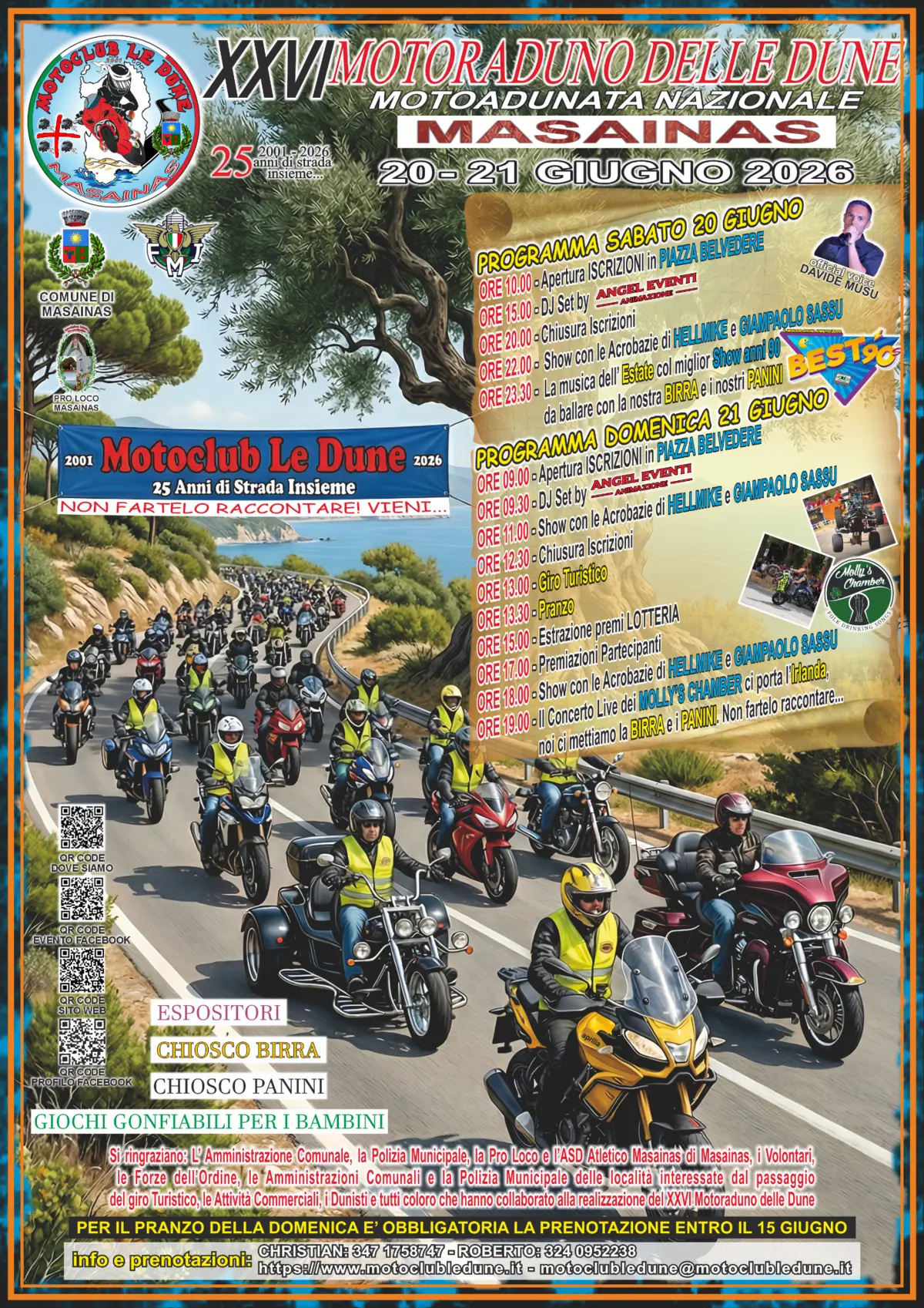 Locandina del XXVI Motoraduno delle Dune del 20 e 21 giugno 2026 a Masainas